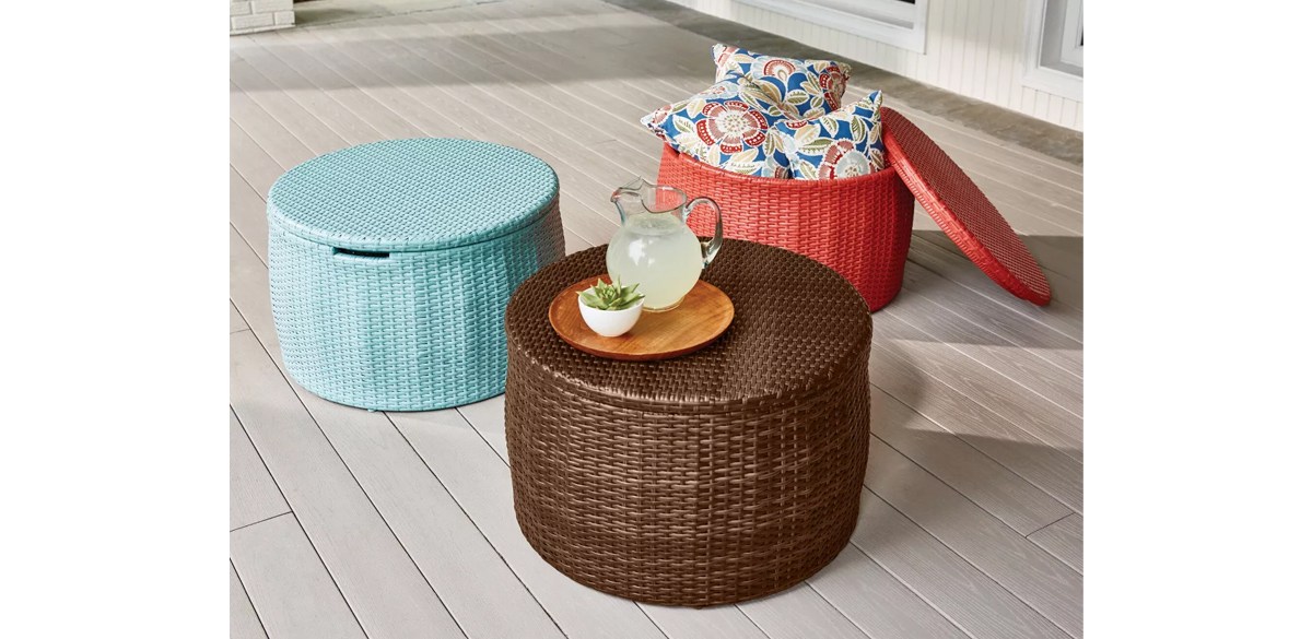 BrylaneHome Weather-Resistant Santiago Round Side Storage Table Basket
