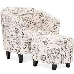BEST CHOICE PRODUCTS Contemporary Upholstered Barrel Accent Chair with Ottoman