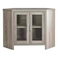 Monarch Specialties 42" Corner TV Shelf With Glass Doors, Dark Taupe