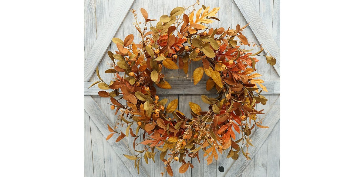 AMFORESJ Artificial Fall Wreath for Front Door