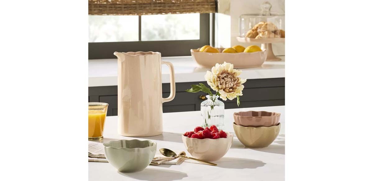 65oz Scalloped Stoneware Beverage Pitcher Blush