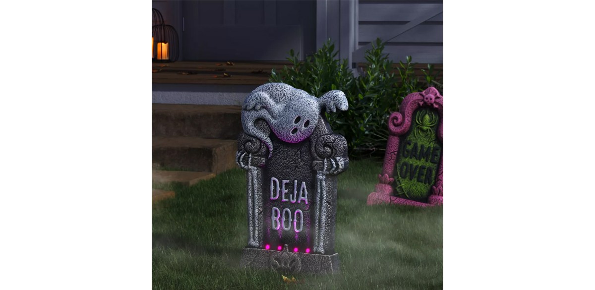 Light Up Deja BOO Foam Tombstone Outdoor Halloween Decorative Prop - Hyde &amp; EEK