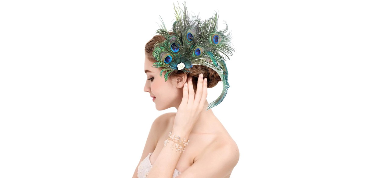  Z&amp;X Peacock Feather Hair Clip Fascinator Hat