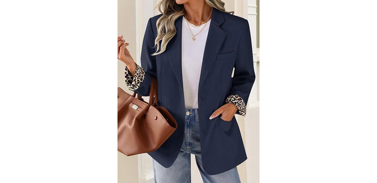 ZESICA Women's Fall Business Casual Open Front Button Blazer