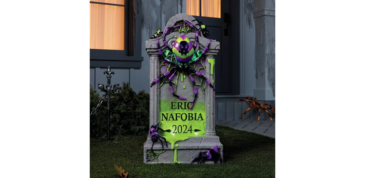 Black Light Responsive Spider Tombstone with Timer Halloween Decorative Prop - Hyde &amp; EEK