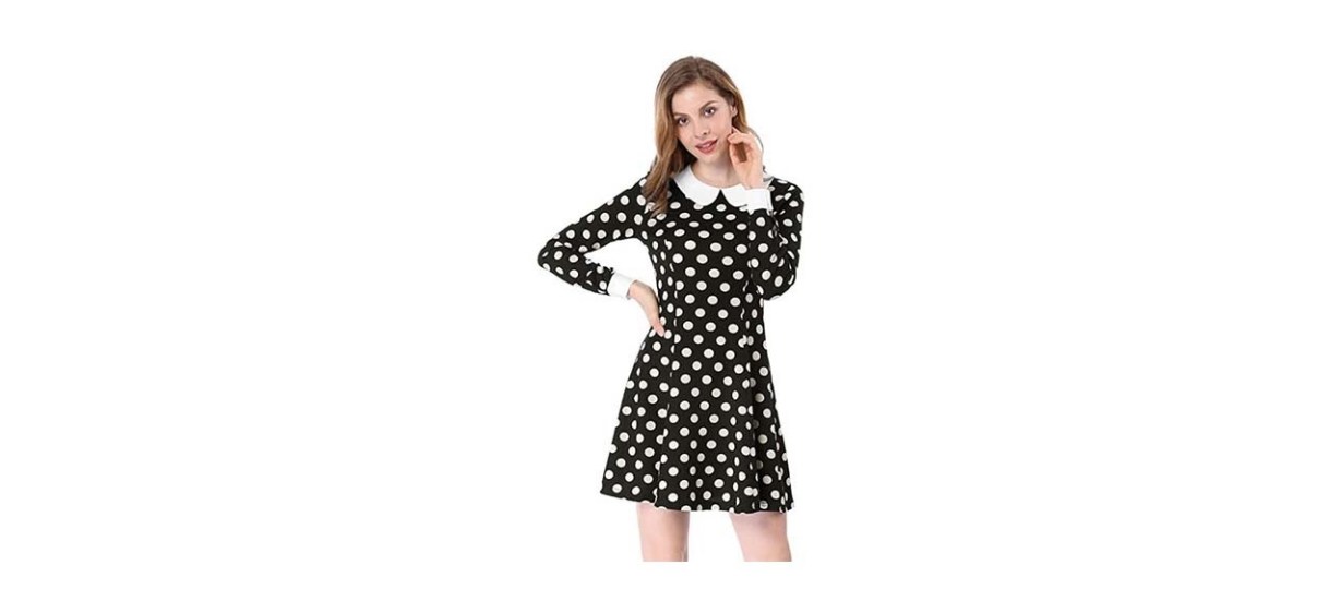 Allegra K Women's Peter Pan Collar Contrast Polka Dots Heart A-Line Short Dress