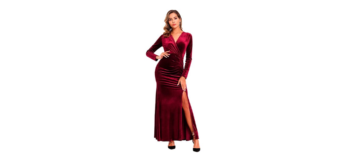 Best Ababalaya Long-Sleeved Wrap Velvet Dress