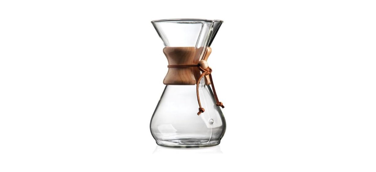 Chemex Pour-Over Glass Coffee Maker on white background