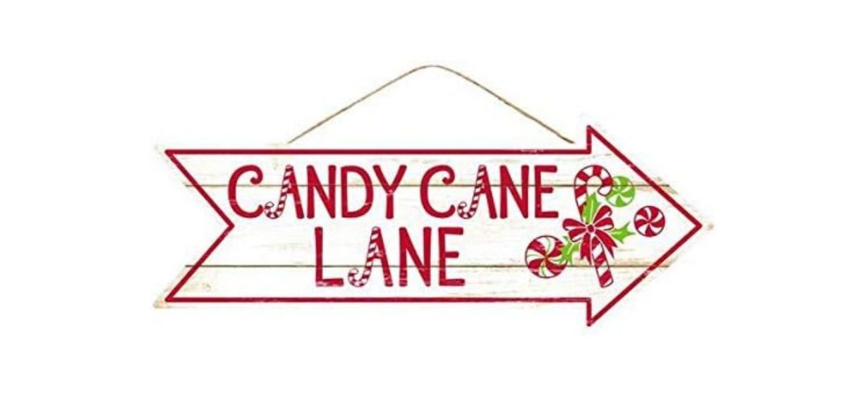 candy cane sign the shape of an arrow