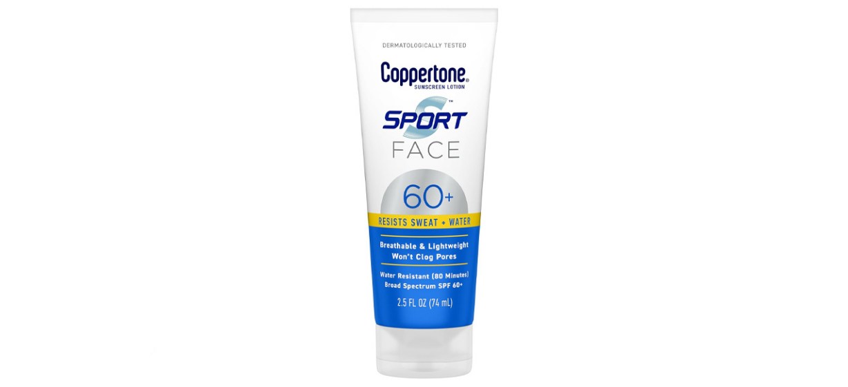 Coppertone Sport Face Sunscreen Lotion SPF60+ on white background