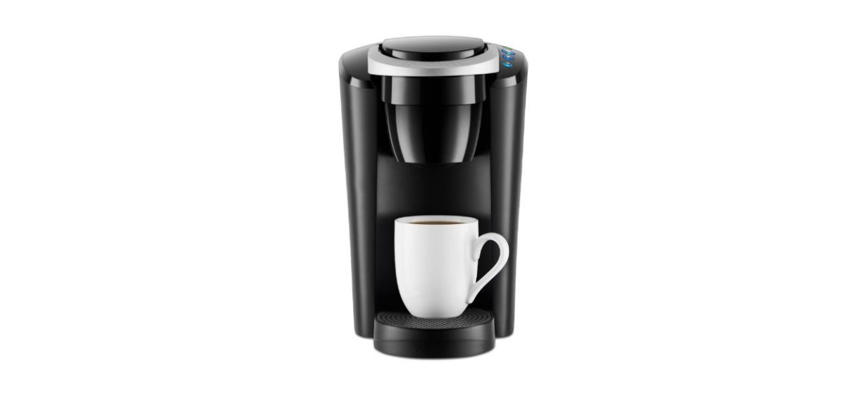 Keurig K-Compact Single-Serve K-Cup Pod Coffee Maker with coffee mug underneath dispenser