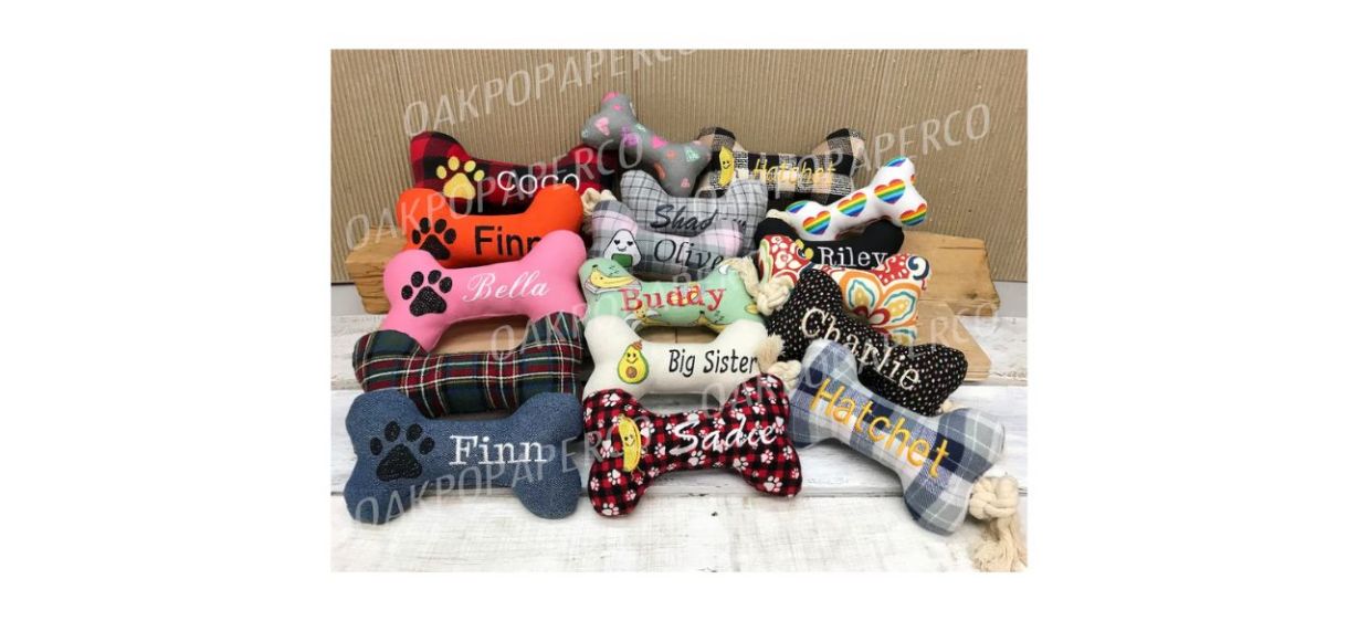 various bone-shaped plushy personalized dog toys