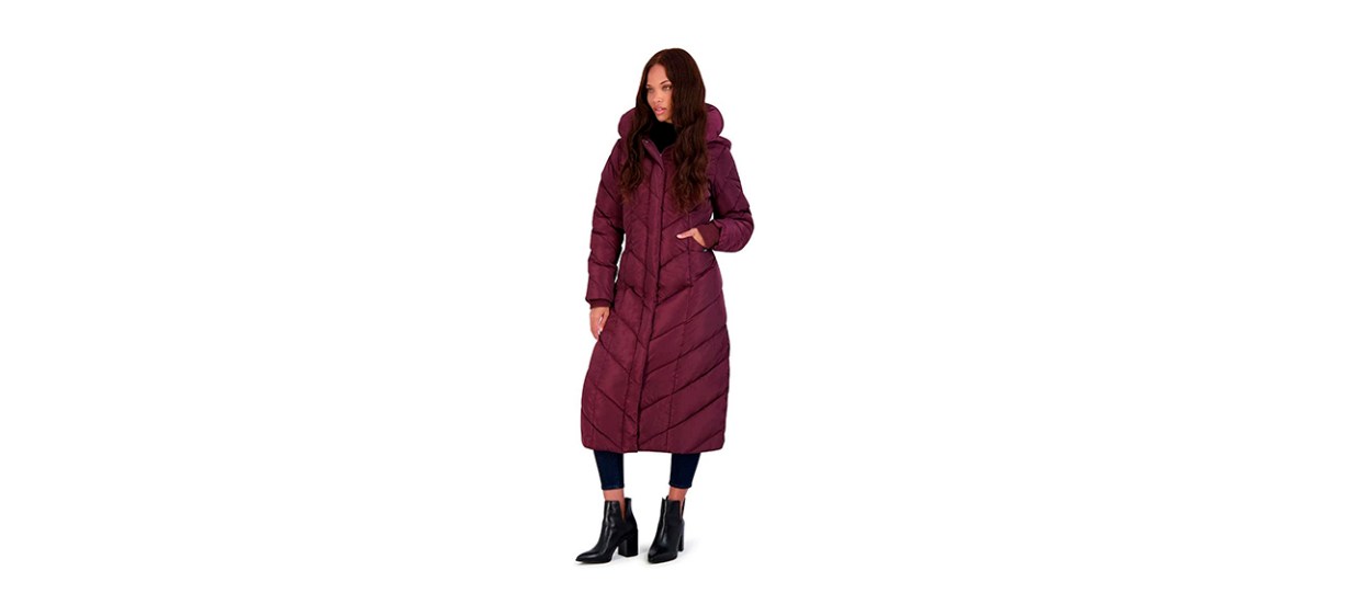 Best Steve Madden Long Chevron Maxi Puffer Coat