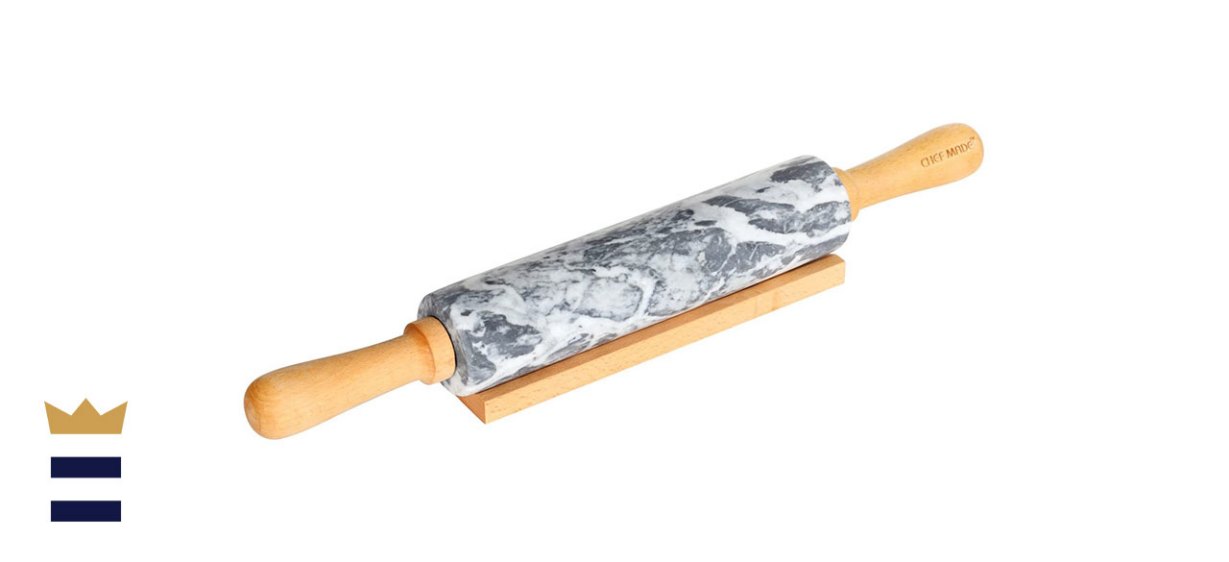 Chefmade 18-Inch Marble Rolling Pin with Wooden Handles and Cradle