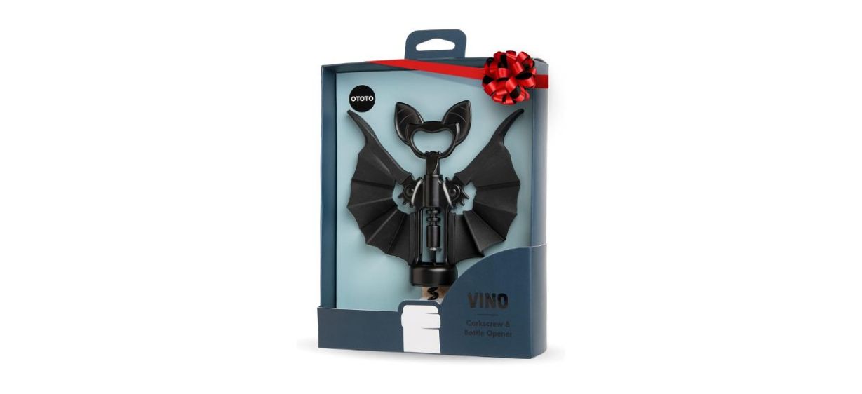 black wine opener shaped like a bat with wings