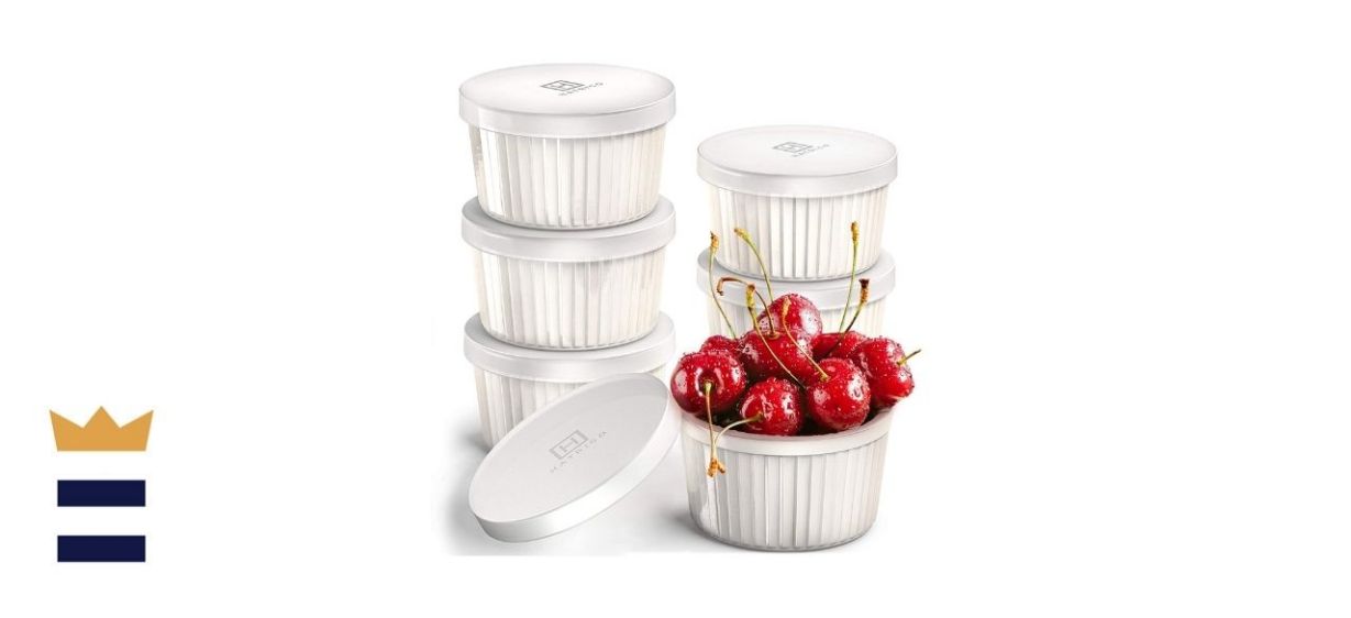 Hatrigo Porcelain Ramekins with Silicone Storage Lids