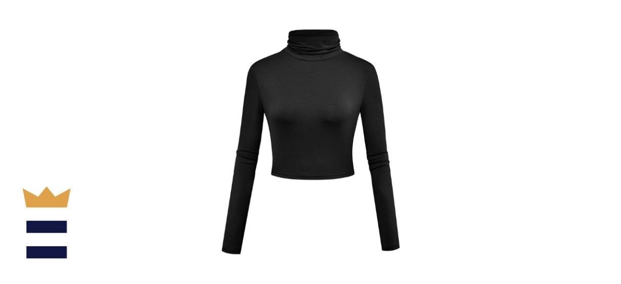 Herou Women Long Sleeve Crop Top Turtleneck Soft Lightweight Basic Slim Fit Tops