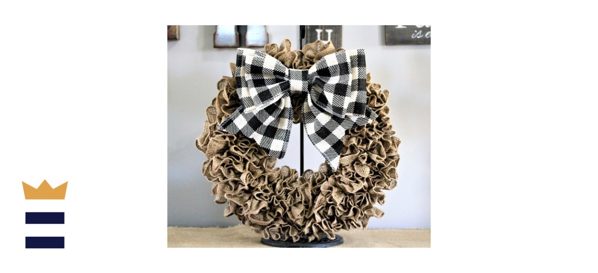 Hodges Little Shop Buffalo Plaid Burlap Farmhouse Wreath