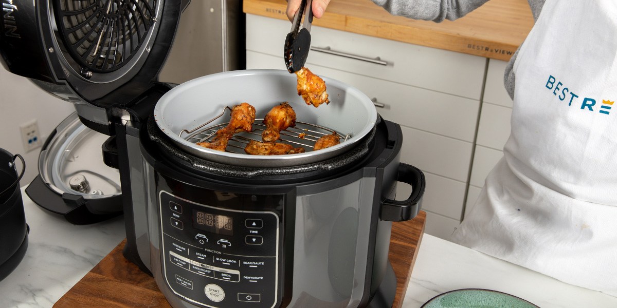 Ninja Air Fryer with chicken wings in basket