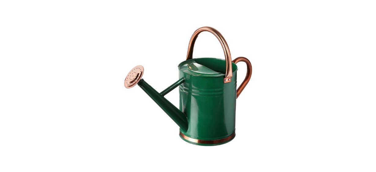 Gardman 8327 Hunter Green Galvanized Steel Watering Can with Copper Accents