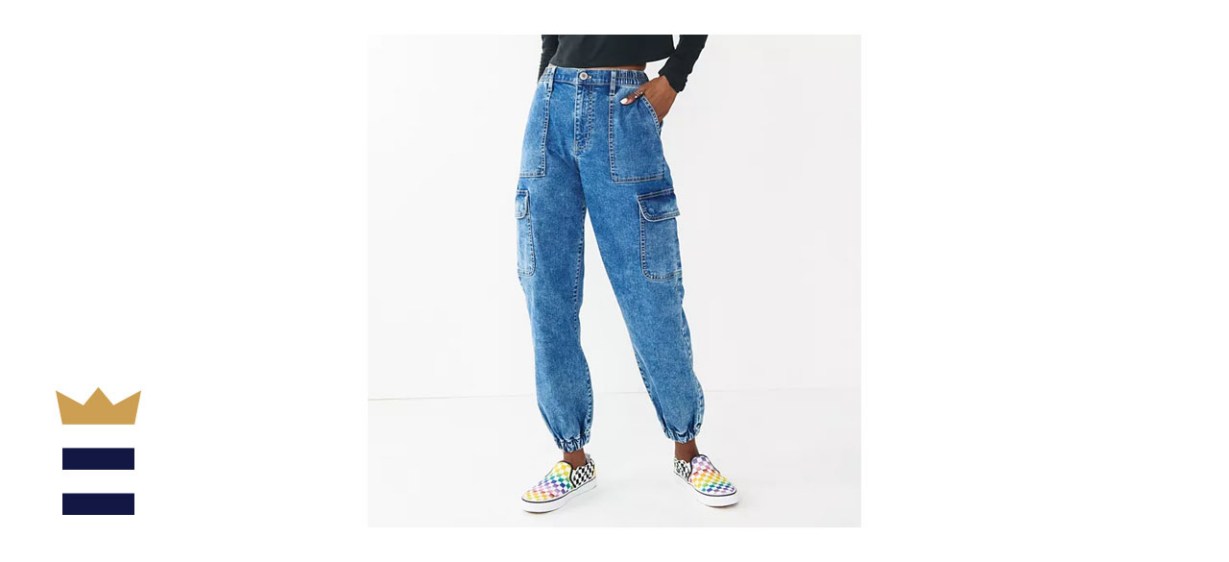 Juniors’ SO High Rise Cargo Jogger Mom Jeans