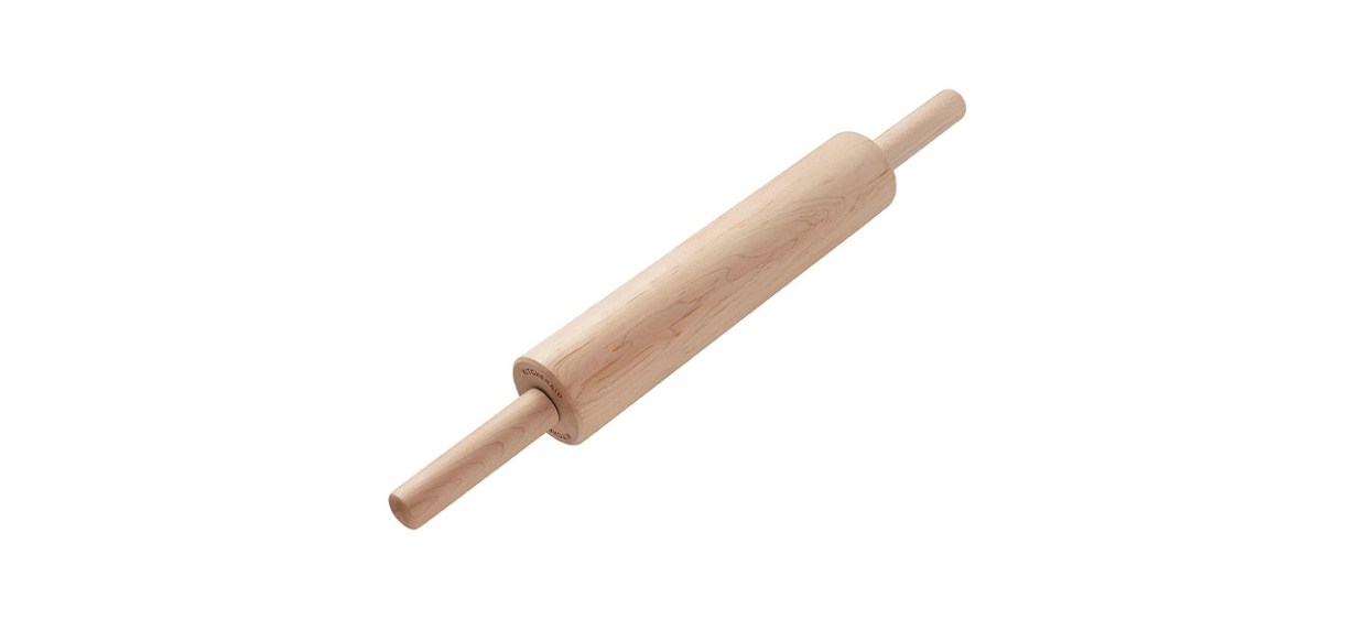 A wooden rolling pin