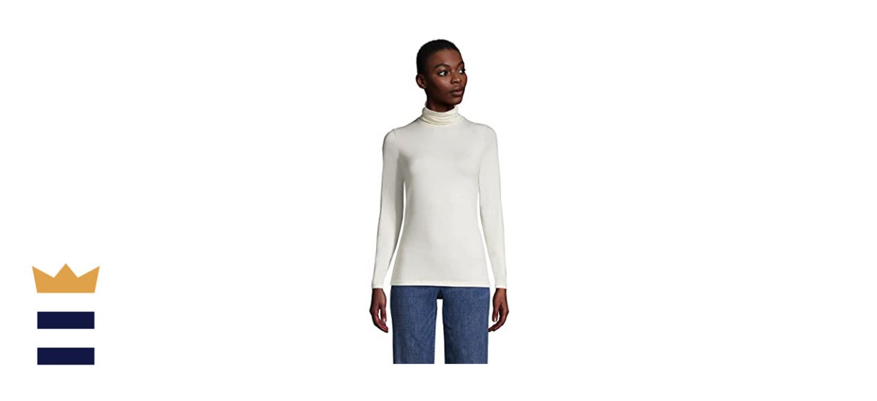 Lands' End Lightweight Fitted Long Sleeve Turtleneck in Ivory
