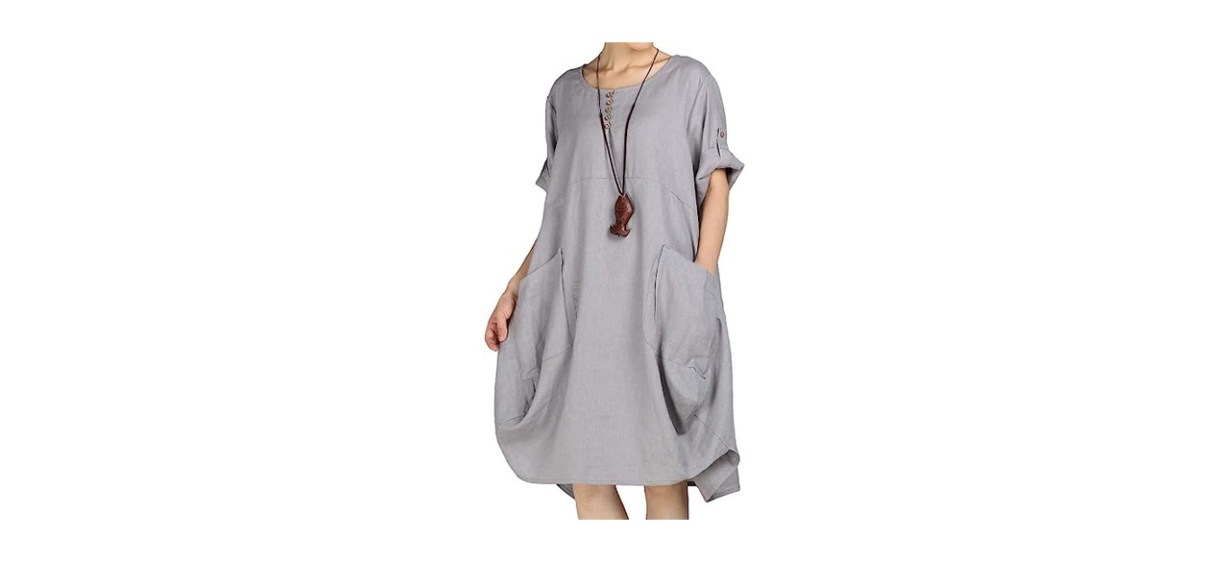 LaovanIn Women's Plus Size Tunic Dress Summer Cotton Linen T Shirt  Knee-Length Dresses