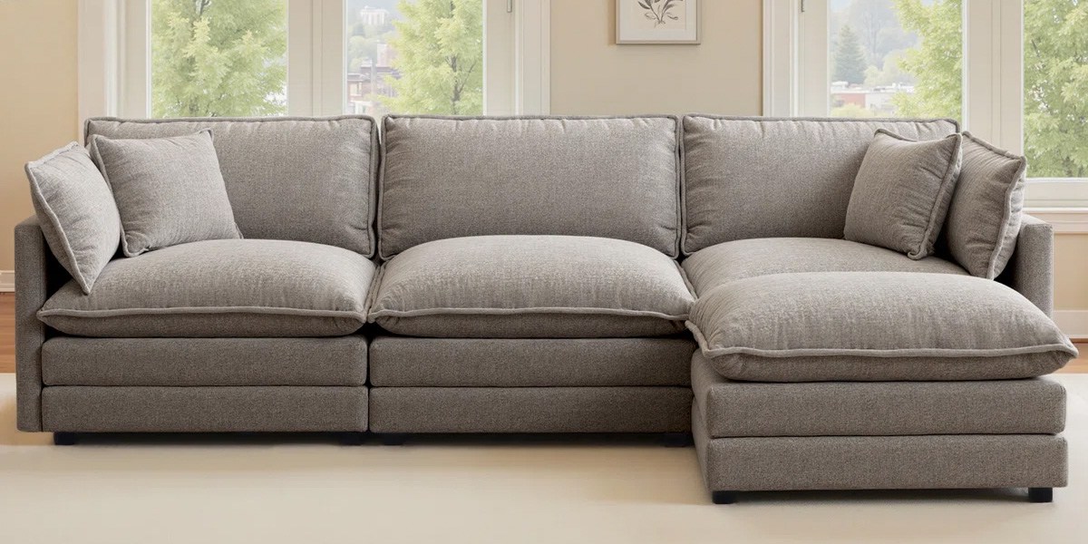 Latitude Run Shamill Chenille Cloud Sofa Couch with Ottoman