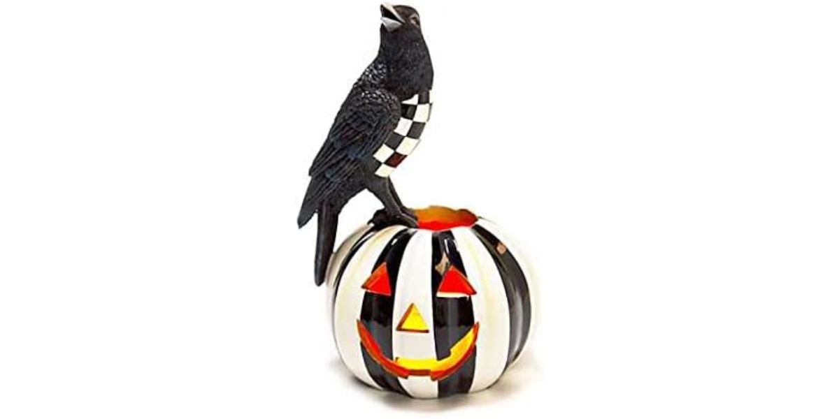 MACKENZIE-CHILDS Courtly Check Crow on Illuminated Pumpkin