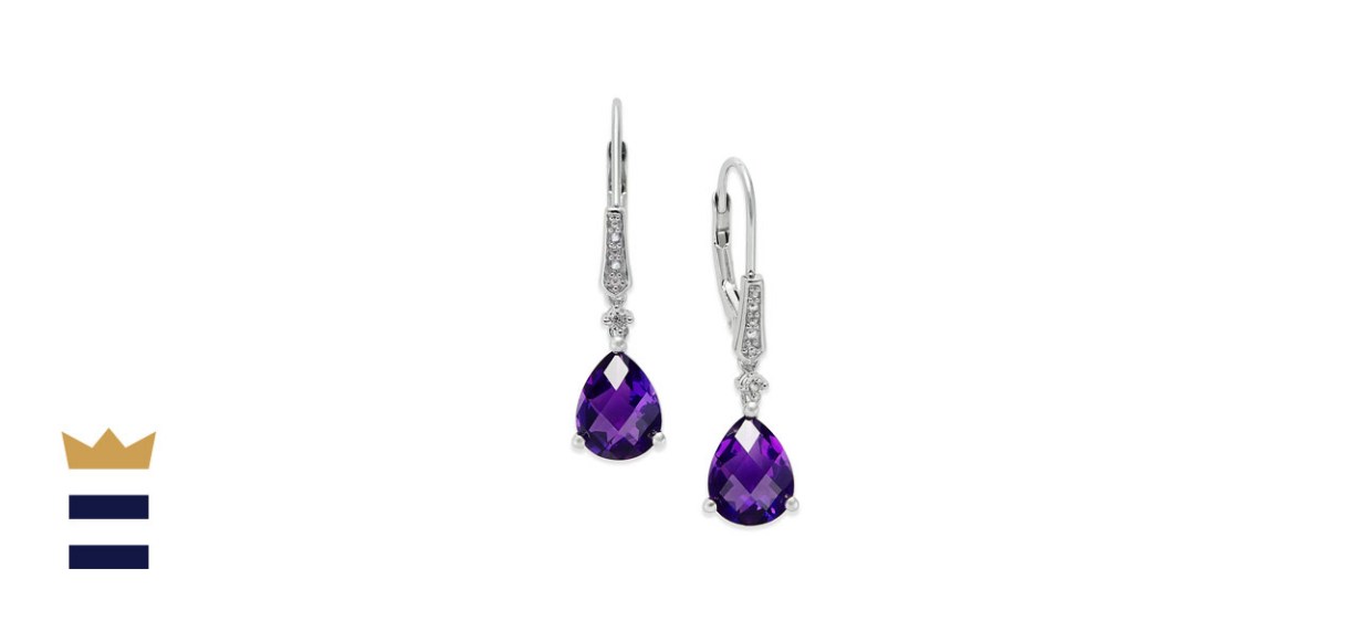 Macy's Gemstone and Diamond Accent Birthstone Drop Earrings in Sterling Silver