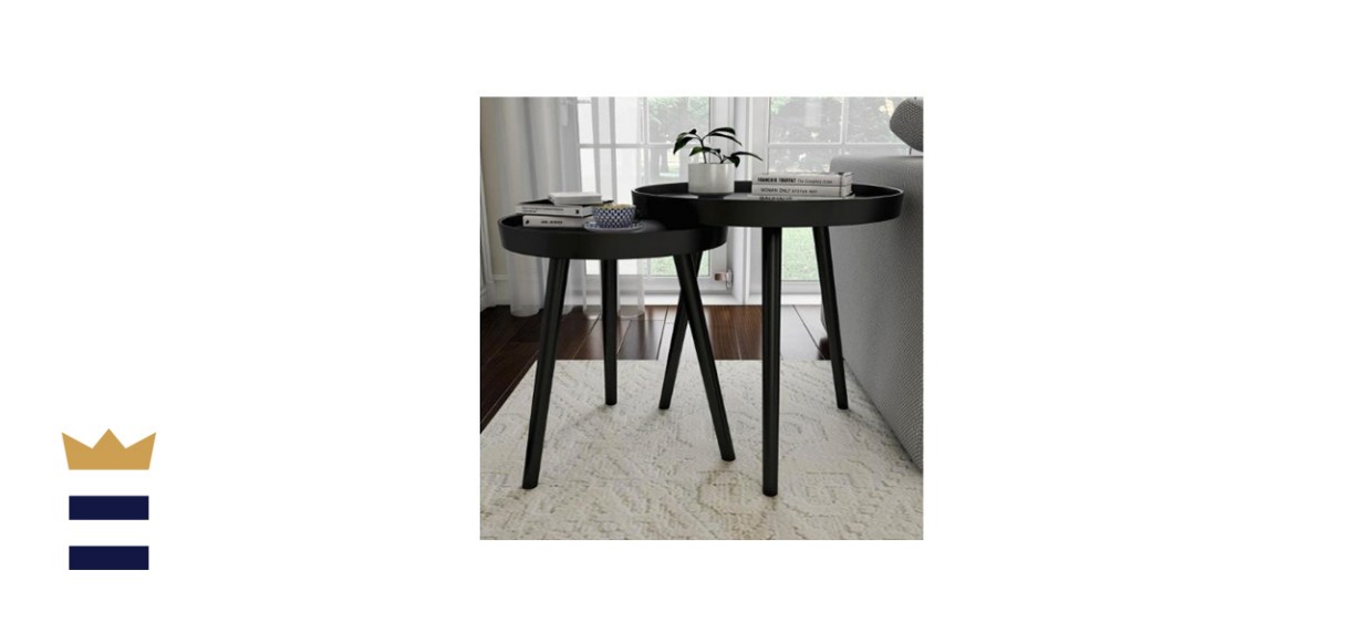 Wooden Nesting Round Tray Top Matte Black Side Tables