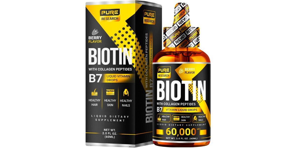 PURE RESEARCH Liquid Biotin &amp; Collagen Hair Growth Drops 60,000mcg