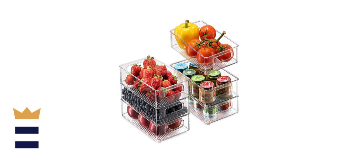 Seseno Six-Pack of Plastic Stackable Fridge and Freezer Organizer Bins with Handles