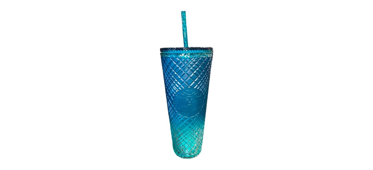 Studded Tumbler with Lid & Straw, Happon Plastic Cup for Iced Coffee,  Smoothie, 24 oz Drinking Tumblers Gradient Green Purple 