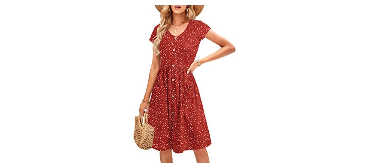 Ouges Women's V-Neck Button-Down Skater Dress Ouges Women's V-Neck Button-Down Skater Dress