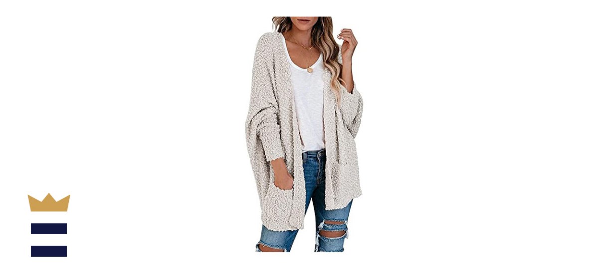 TECREW Women's Fuzzy Popcorn Cardigan Batwing Sleeve Open Front Chunky Sweater Outwear