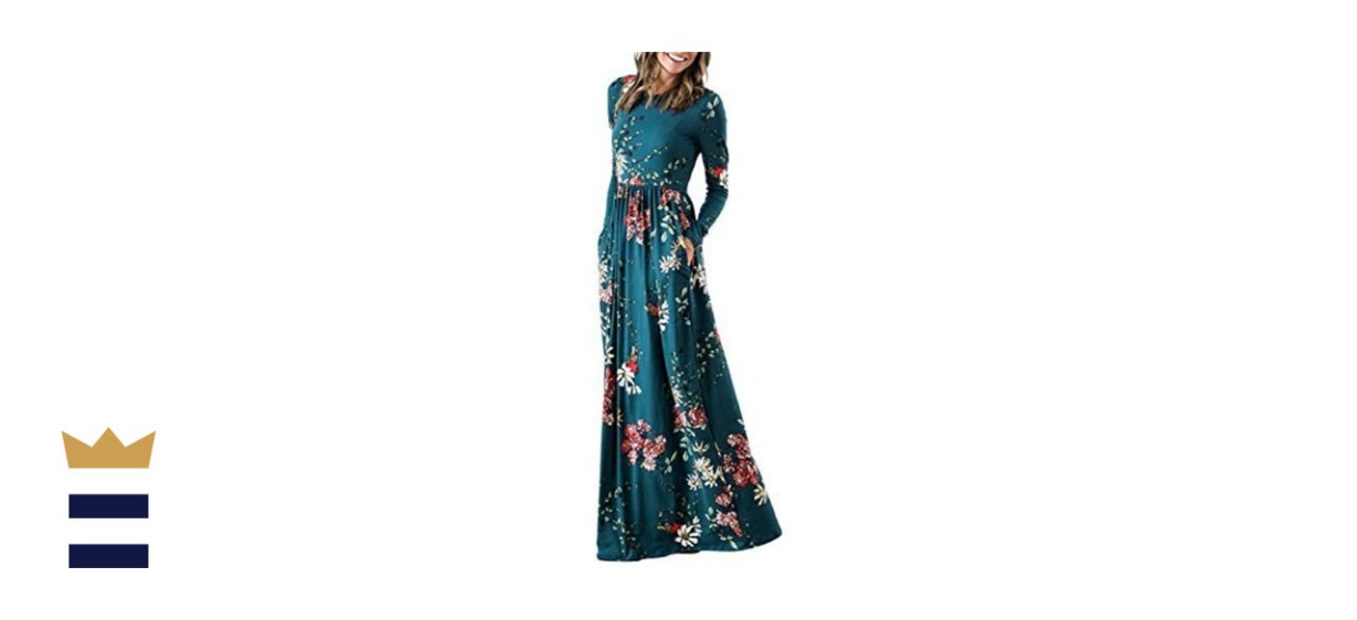 ZESICA Women's Floral Print Long-sleeved Dress
