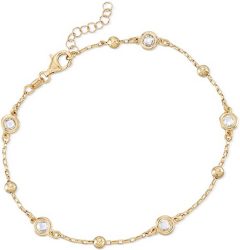 Ross-Simons 9 Inch Bezel-Set CZ Station Anklet