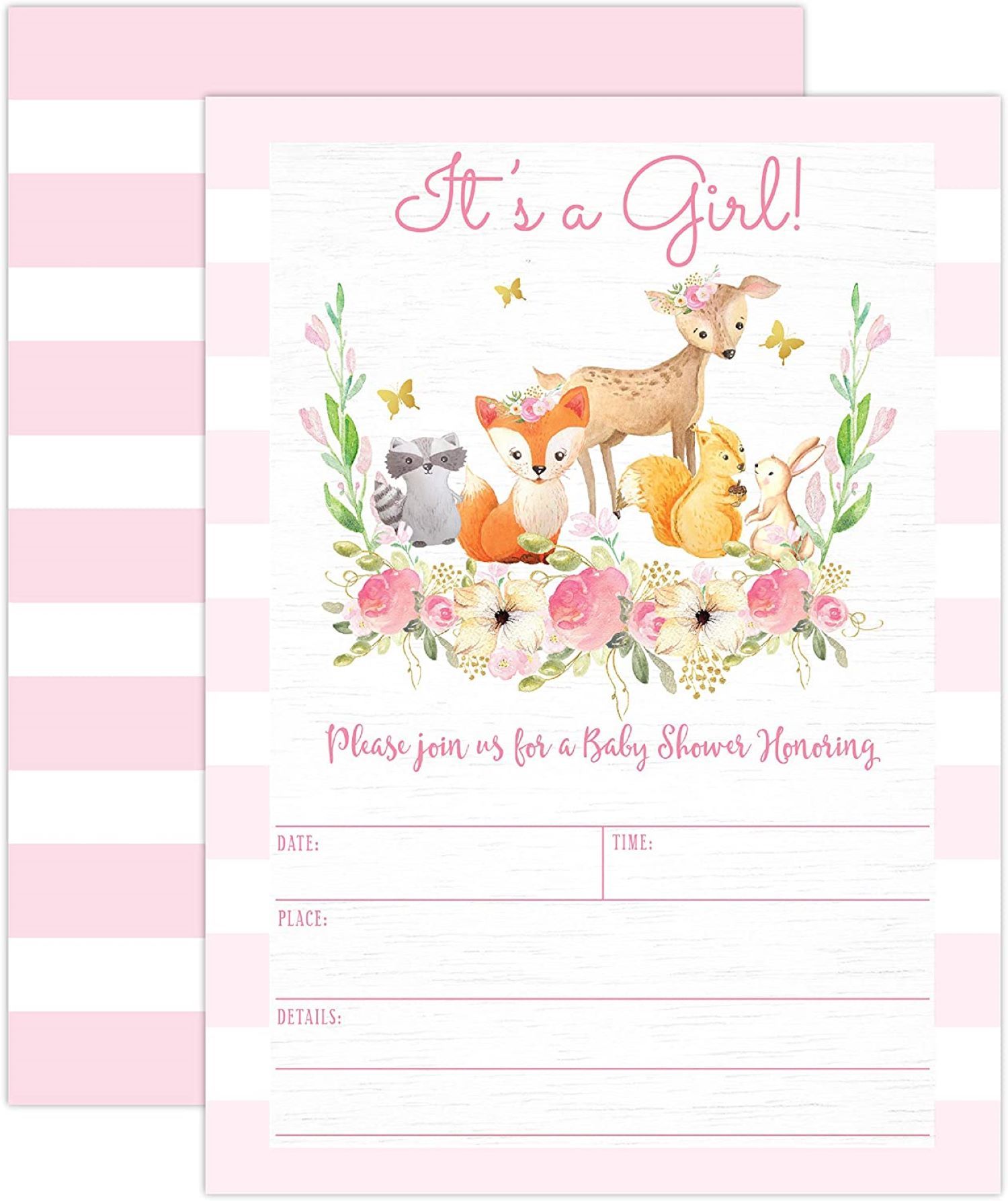 Main Event Prints Pink Woodland Baby Shower Invitations