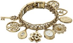 Anne Klein Swarovski Crystal Accented Gold-Tone Charm Bracelet Watch