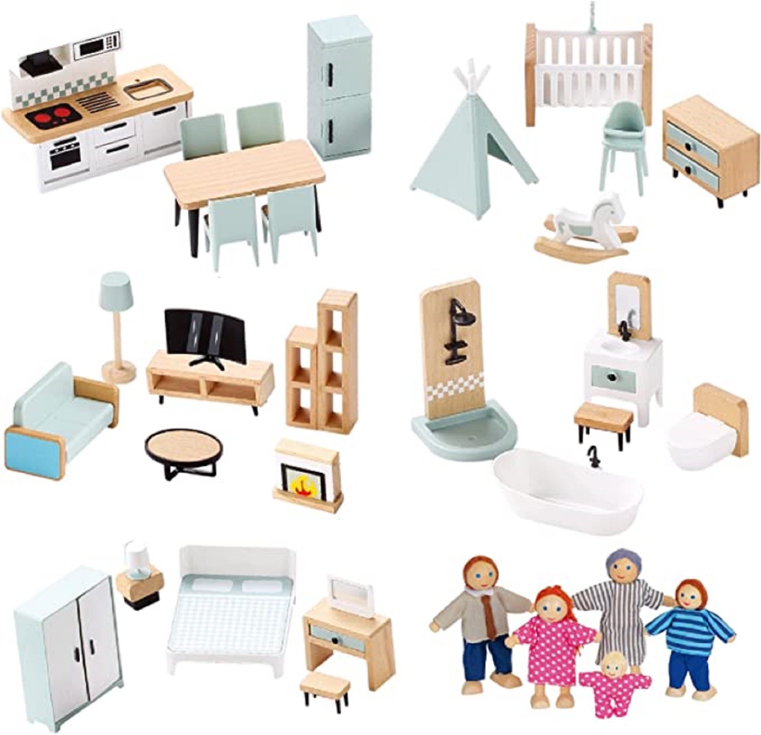 Giant bean Wooden Dollhouse Furniture Set