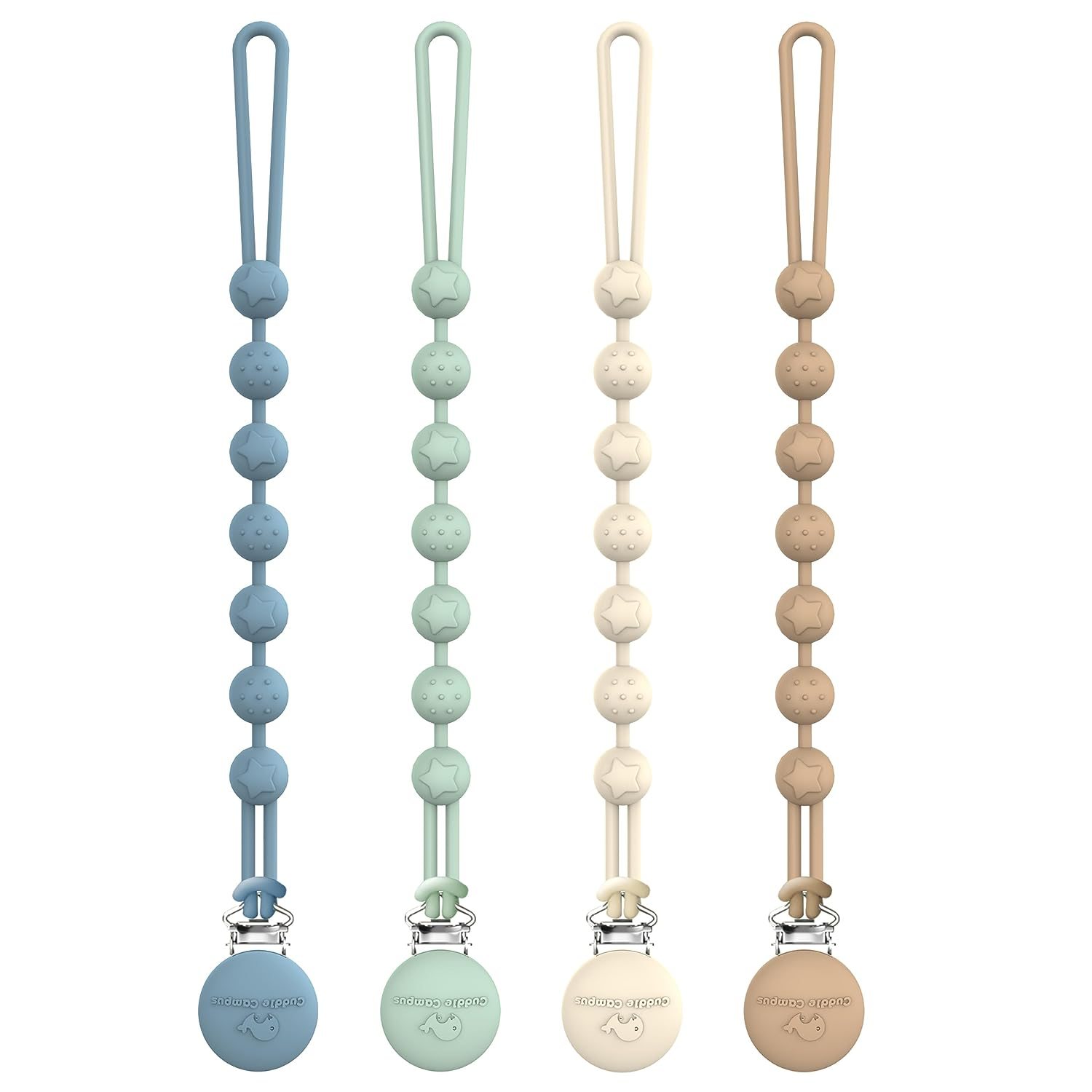 Cuddle Campus Silicone Pacifier Clips, Pack of 4