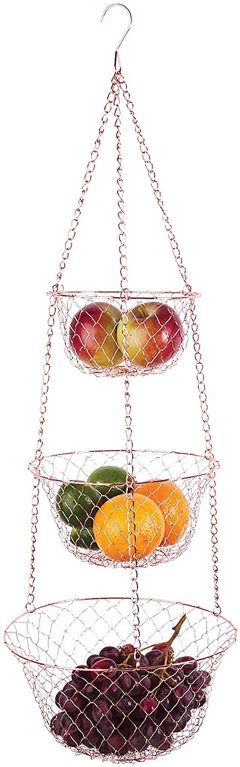 Fox Run 3-Tier Copper Kitchen Hanging Fruit Basket