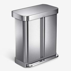 simplehuman Stainless-Steel Dual Compartment Rectangular Kitchen Step Trash Can Recycler